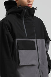 Men's Black & Grey Asym-Zip Utility Pocket Waterproof Snow Jacket